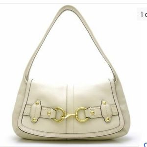 🔥2/$60 COACH Off White Lester Flap Small Handbag w belt & brass hardware